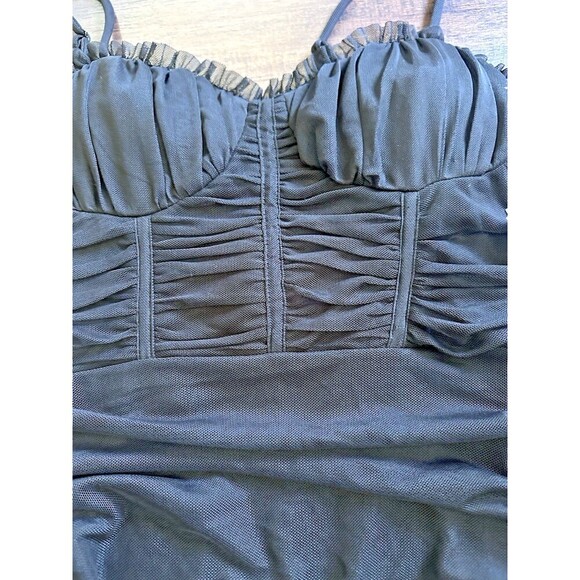 City Studios Juniors' Ruched Bustier Bodycon Mesh Mini  Dress Black 3/4 - Picture 5 of 9